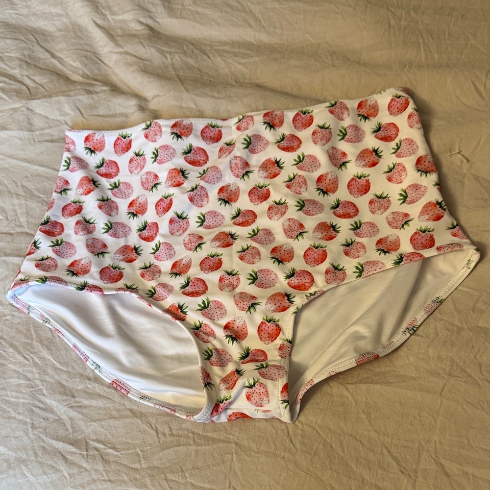 Strawberry Print High-Waisted Bikini Bottoms